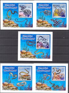 {229} Guinea Bissau 2010 Sea Snakes 5 S/S Deluxe MNH**