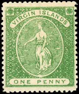 BRITISH VIRGIN ISLANDS Sc 4 MH - 1868 1p Virgin & Lamps - Very Fresh-See Desc