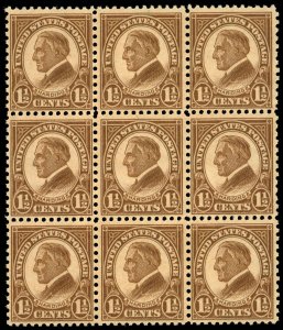 US Sc 633 MNH/MH BLOCK of 15 - 1927 1½¢ - Harding - See Desc.