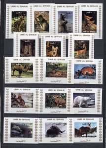 UMM AL QIWAIN 1972 WILD ANIMALS SET OF 16 DELUXE S/S IMPERF. WHITE PAPER MNH