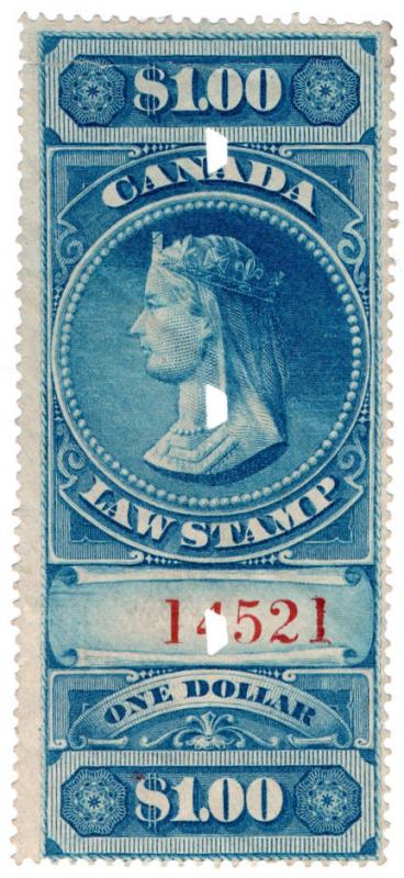 (I.B) Canada Revenue : Law Stamp $1 (1876)