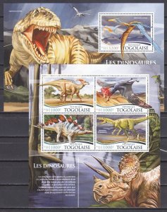 Togo, 2015 issue. Dinosaurs, sheet of 4 & s/sheet. ^