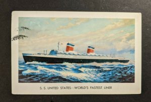 Vintage  SS United States Illustrated Postcard Airmail Cover