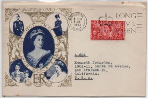 Great Britain 1953 Queen coronation Sc 313 cover Windsor cancel to L.A.