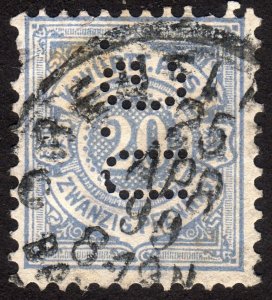 1875, Germany Wurttemberg, 20pfg, Used, U.G. perfin, Sc 61