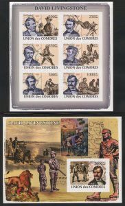 Comoro Is. 1059-60 MNH,  David Livingstone Imperf Souvenir Sheets from 2009.