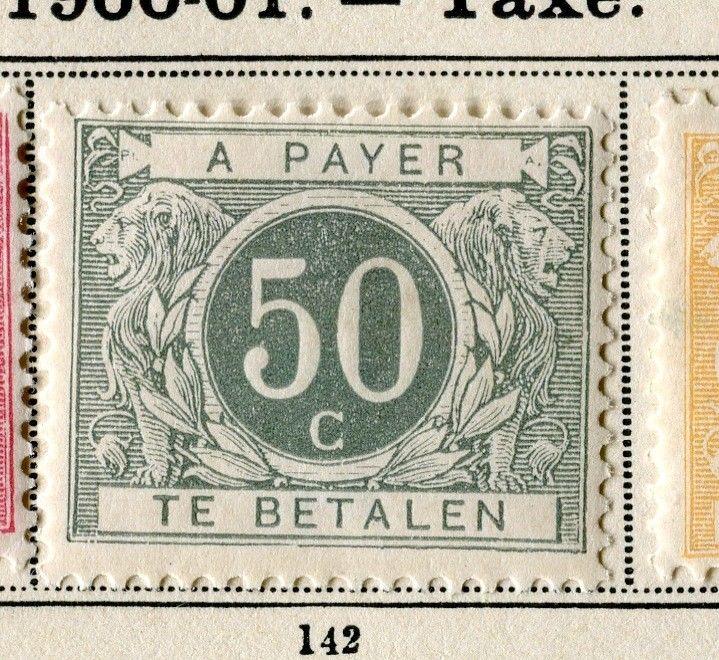 BELGIUM; 1900-01 early Postage due issue fine Mint hinged 50c. value