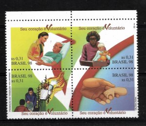 BRAZIL 1998 VOLUNTARY WORK MEDICAL AID NURSES BLOCK OF 4 DIFFERENTS MINT NH