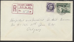 1958 Registered Cover Local Letter Rate Calgary Sub No 20