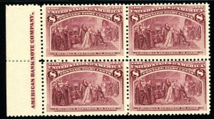 USAstamps Unused FVF US 1893 Columbian Expo Imprint Block of 4 Scott 236 OG MNH