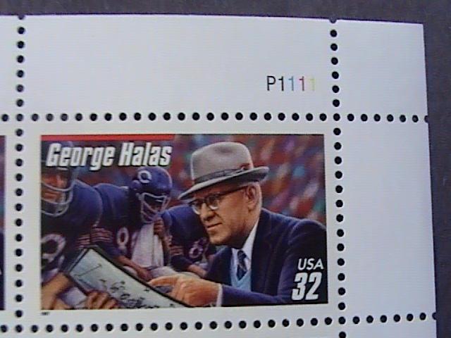 U.S.# 3150-MINT/NH-- UR PLATE # BLOCK OF 4--FOOTBALL COACHES/GEORGE HALAS--1997