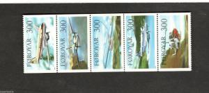 Faroe Islands SCOTT ##138a Foroyar strip of 5 AIRCRAFT MH stamps