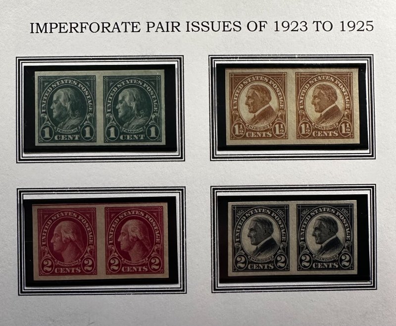 US Scott #575, 576, 577, 611 Imperforate pairs on White Ace Sheet