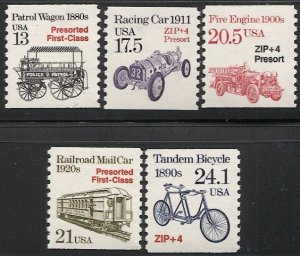 US Transportation Coils, 5 Diff. with Presorted & ZIP + 4 Precancels, Mint NH