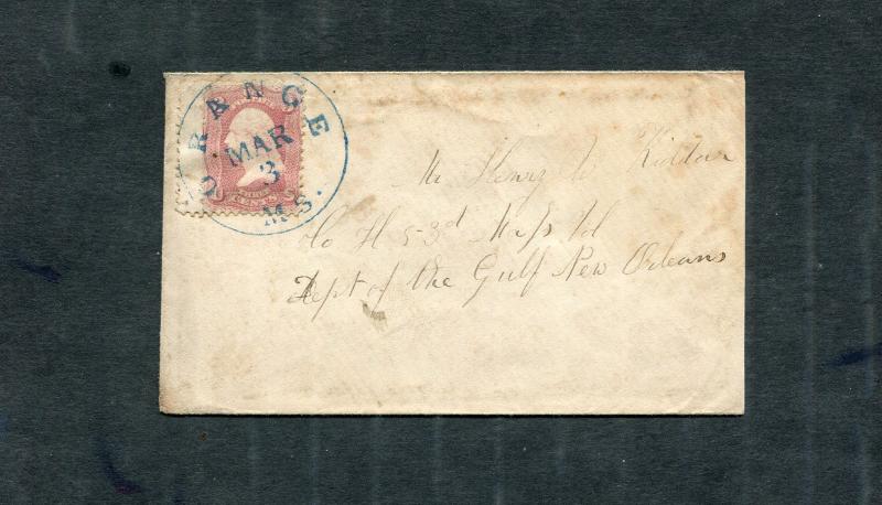 Postal History - Orange MA 1865 Blue Serified CDS Cancel #65 Cover B0261