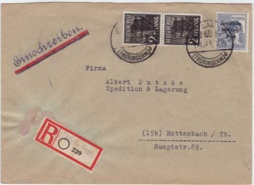 Germany Soviet Zone 1948 Thuringer to Rottenbach stamps cover  R20726