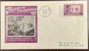 739 Ioor cachet Wisconsin Tercentenary FDC 1934