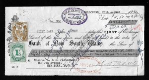 CF60  Victoria Bank of South Whales Bank Check Stamp Duty Unused 1/Sch. 15 Sch.