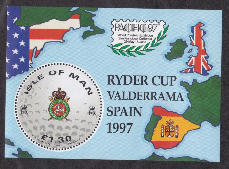 Isle of Man #756 MNH S/S CV$4.75 Golf Ryder Cup Valderrama Map Flags Pacific