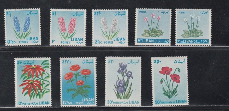 Lebanon # 418-426, Flowers, Mint Hinged, 1/3 Cat.