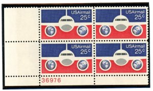 US  C89  Plane and Globes 25c - Air Mail Plate Block of 4 -MNH-1975- 36976 LL 