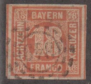 German States - Bavaria Scott #14 Stamp - Used Single