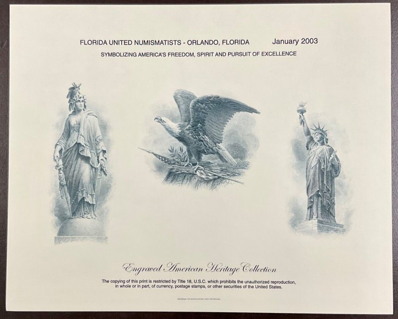 BEP B265 Souvenir Card  Freedom, Eagle & Liberty Vignette Intaglio Print