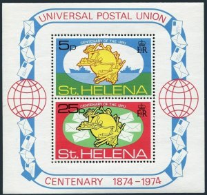 St Helena 284a sheet,MNH.Michel Bl.1. UPU-100,1974:ship,letters.