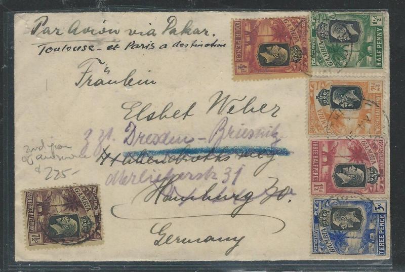 GAMBIA  (P2504B) KGV  ELEPHANT A/M 6 CIKIR FRANK TO GERMANY