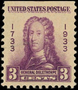 US Sc 726 XF/MNH - 1933 3¢ General Oglethorpe - Great Centering-Nice Stamp