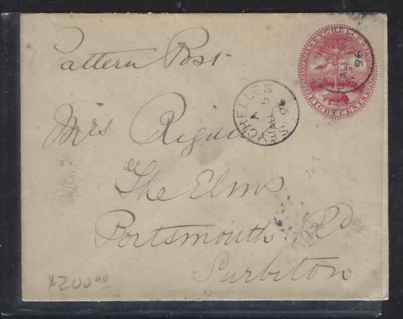 SEYCHELLES COVER (P3105B) 1896 8C TURTLE PSE USED TO ENGLAND