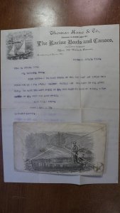 1882 Chicago Il Thomas Kane Racine Boats & Canoes 3c Bank Note Ad Cover Letter H