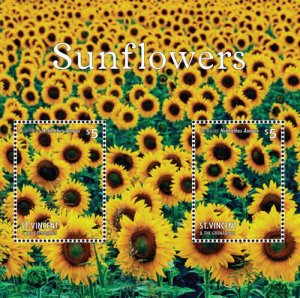 St. Vincent 2014 - Sunflowers, Field of Flowers, Flora - Sheet of 2 Stamps - MNH