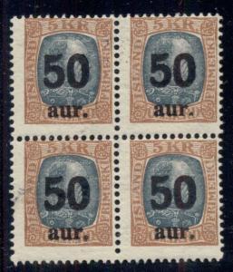 ICELAND #138 (102) 50aur Ovpt, Block of 4, og, NH, scarce multiple,