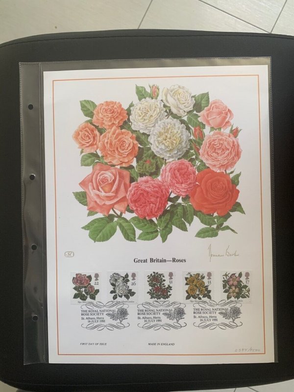 Great Britain Roses  FDC panel big size with plastic holder 