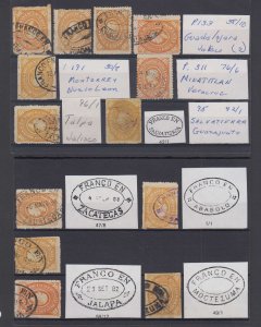 MEXICO 1885 HIDALGO Sc 171 & 171a GROUP OF 42 STAMPS USED BY CHOICE CANCELS