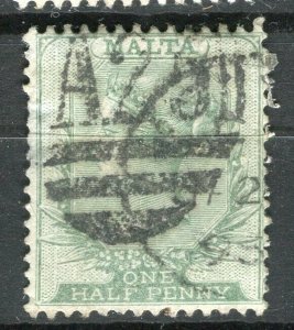 MALTA; 1883 early classic QV Crown CA issue fine used 1/2d. value