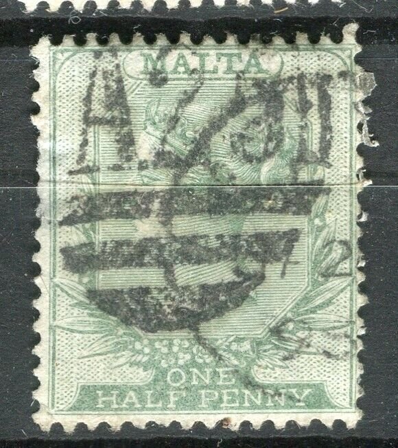 MALTA; 1883 early classic QV Crown CA issue fine used 1/2d. value