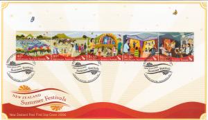 New Zealand 2006 FDC Scott #2104a Strip of 5 Summer Festivals