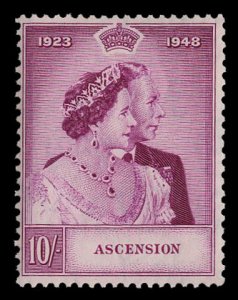 Ascension #53 (SG 51) Cat£50, 1948 10sh Silver Wedding, lightly hinged