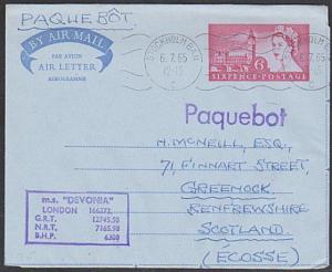 GB SWEDEN 1965 MS DEVONIA  ship cover, GB airletter STOCKHOLM PAQUEBOT......1066