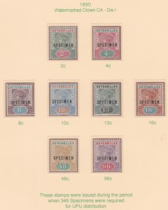 SEYCHELLES  1897 QV Key Plate SPECIMEN   set o 8