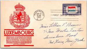 US FIRST DAY COVER OCCUPED NATIONS OF WW II LUXEMBOURG ANDERSON CACHET 1943