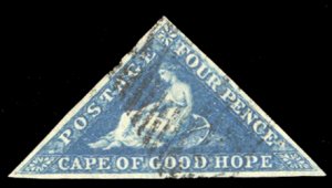 Cape of Good Hope #4 Cat$85, 1855 4p blue, used