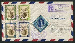 Dominican Republic Santo Domingo 1950 Airmail Registered Cover to USA