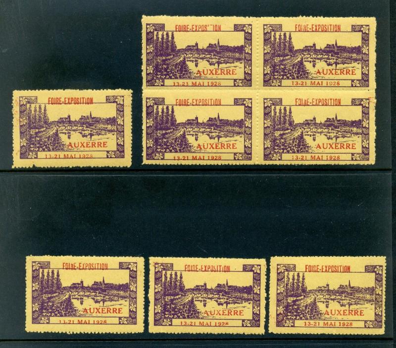 8 VINTAGE 1928 AUXERRE FIORE FAIR EXPO  POSTER STAMPS (L768) AUXERRE FRANCE