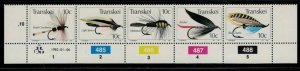 ZAYIX South Africa - Transkei 71 MNH strip of 5 Fishing Flies Sports 032323SM11M