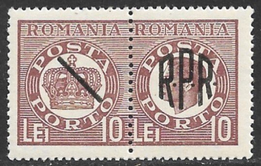 ROMANIA 1948 10L RPR Overprint Over King Michael Postage Due Sc J98H MH