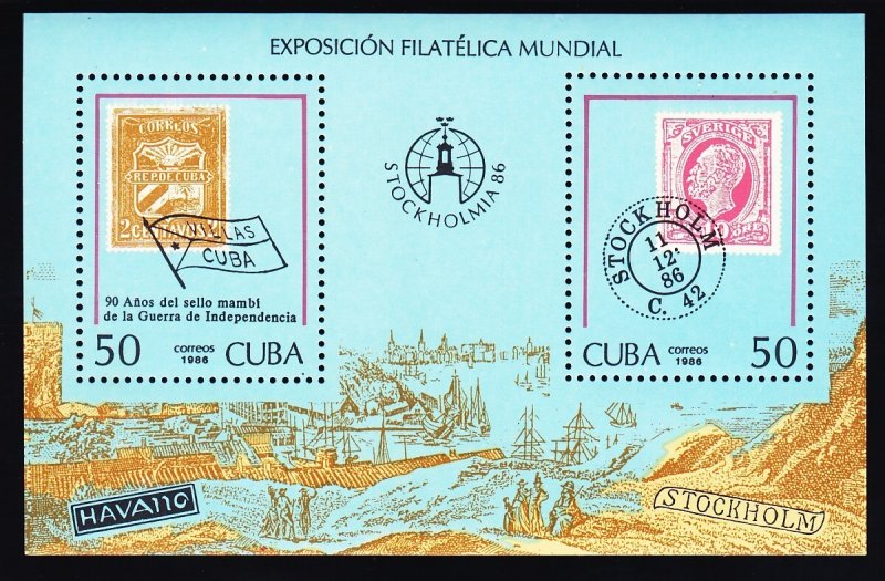 Cuba 2879 MNH 1986 STOCKHOLMIA 89 Stamp on Stamp Stamp Expo Souvenir Sheet of 2