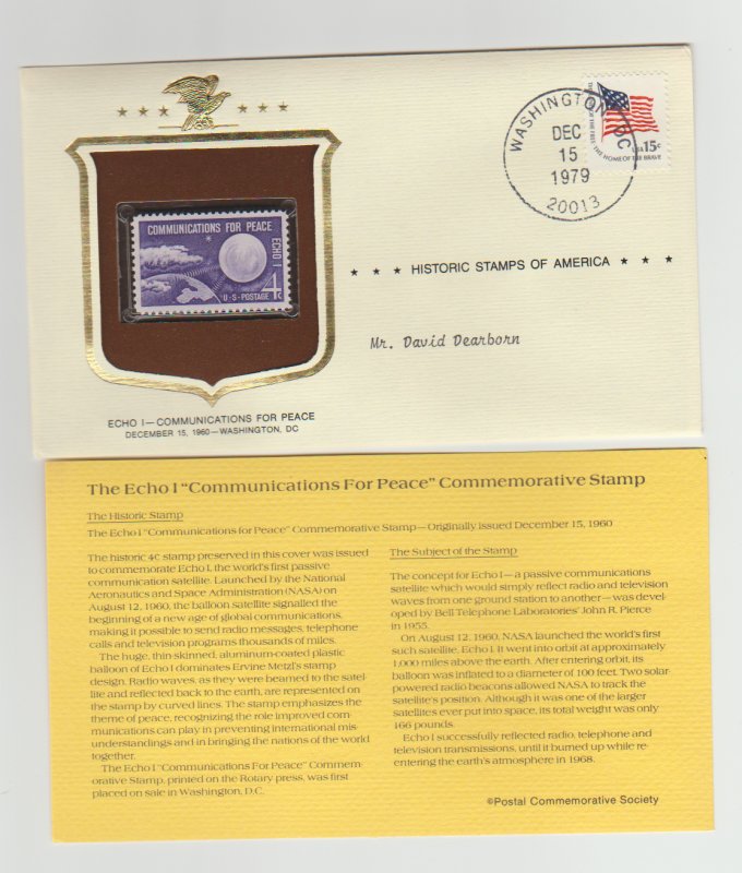 1173 Echo I Space Communications w/ Historic Stamps America Commemorative Cover